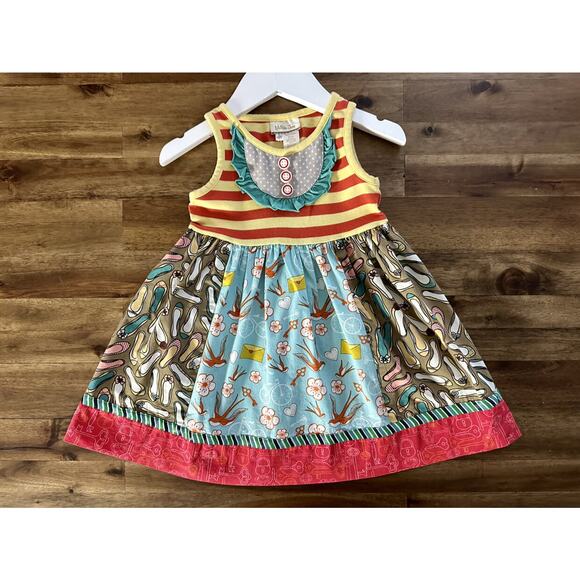 Matilda Jane It's A Wonderful Parade Ode To Shoes Sleeveless Stripe Floral Dress - Picture 2 of 7